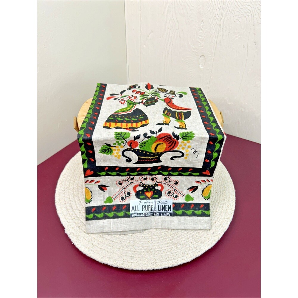 NWT Vintage Parisian Prints All Pure Linen Towel Pennsylvania Dutch Couple